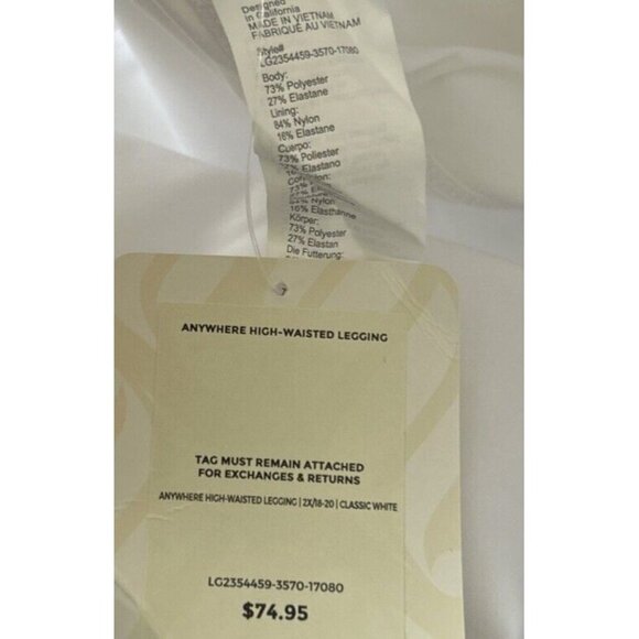 Fabletics Anywhere High Waisted Leggings Solid Classic White Plus Size 2X NEW - Picture 5 of 5
